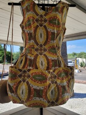Sleeveless Midi Dress in Yellow & Orange Geometric Pattern
